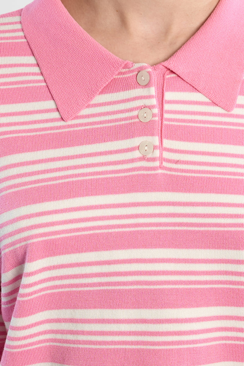 LILI SIDONIO Striped Polo Top Pink
