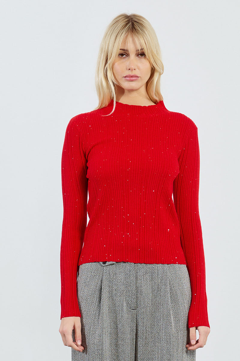 LILI SIDONIO Shell Ribbed Top Red