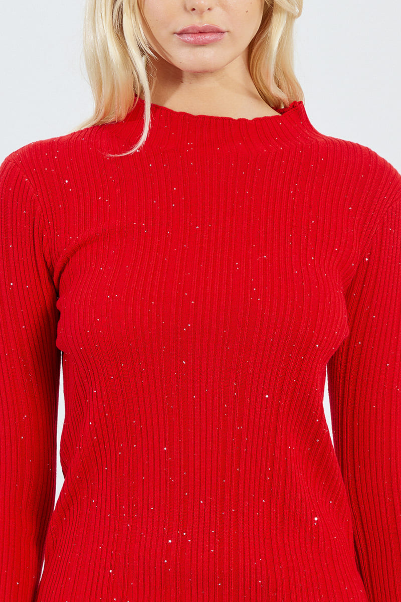 LILI SIDONIO Shell Ribbed Top Red