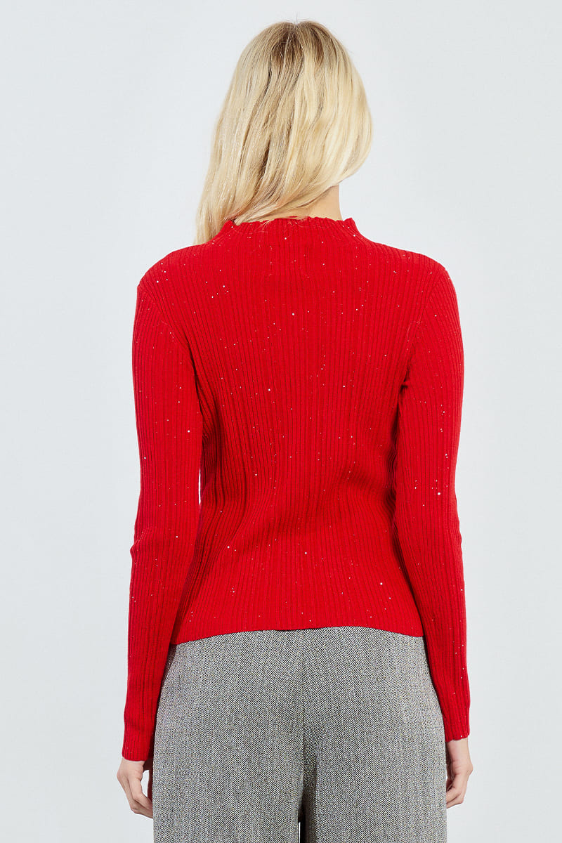 LILI SIDONIO Shell Ribbed Top Red