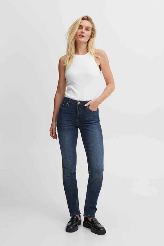 PULZ Emma HW Straight Jeans DBlue
