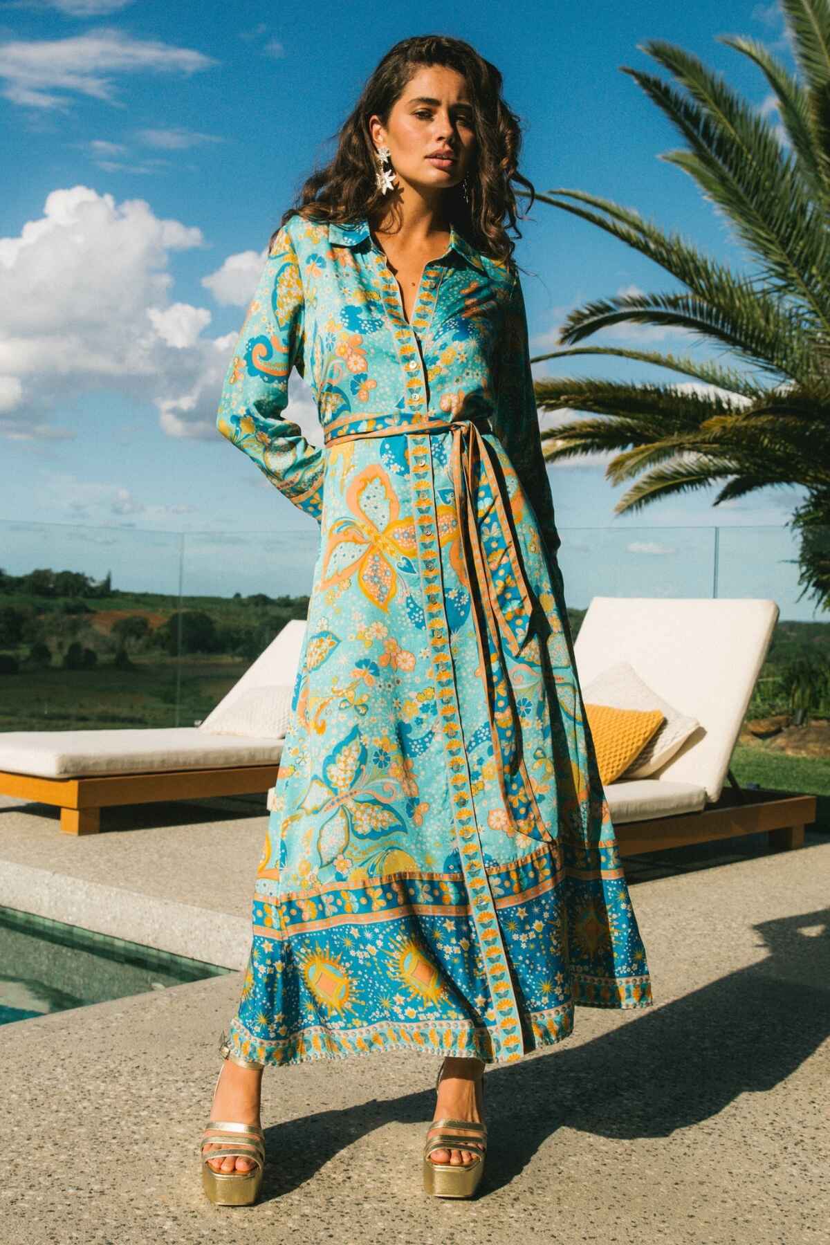 NINE LIVES Pearl Midi Dress Aquam