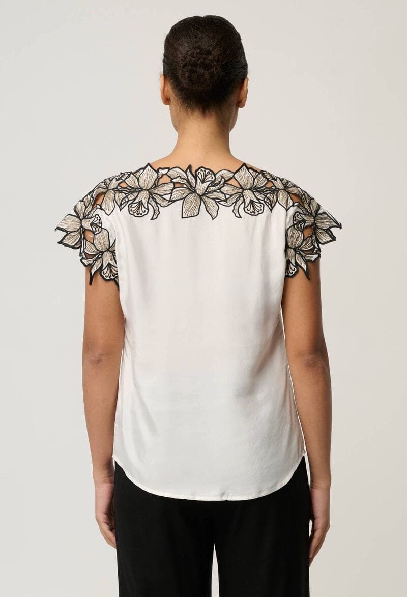 ONCE WAS Eleanor Embr Top Ivory