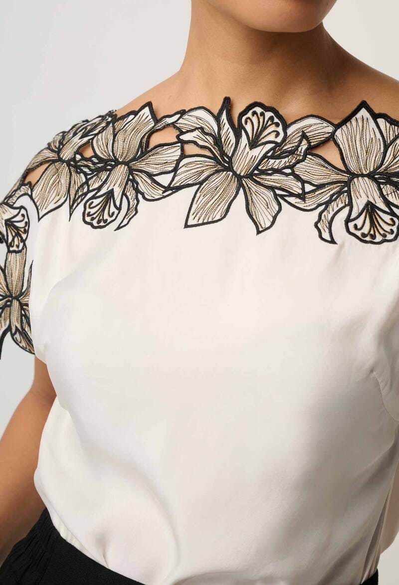 ONCE WAS Eleanor Embr Top Ivory