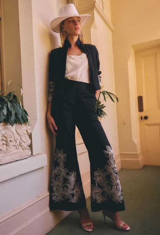 ONCE WAS Willow Embr Pants Black