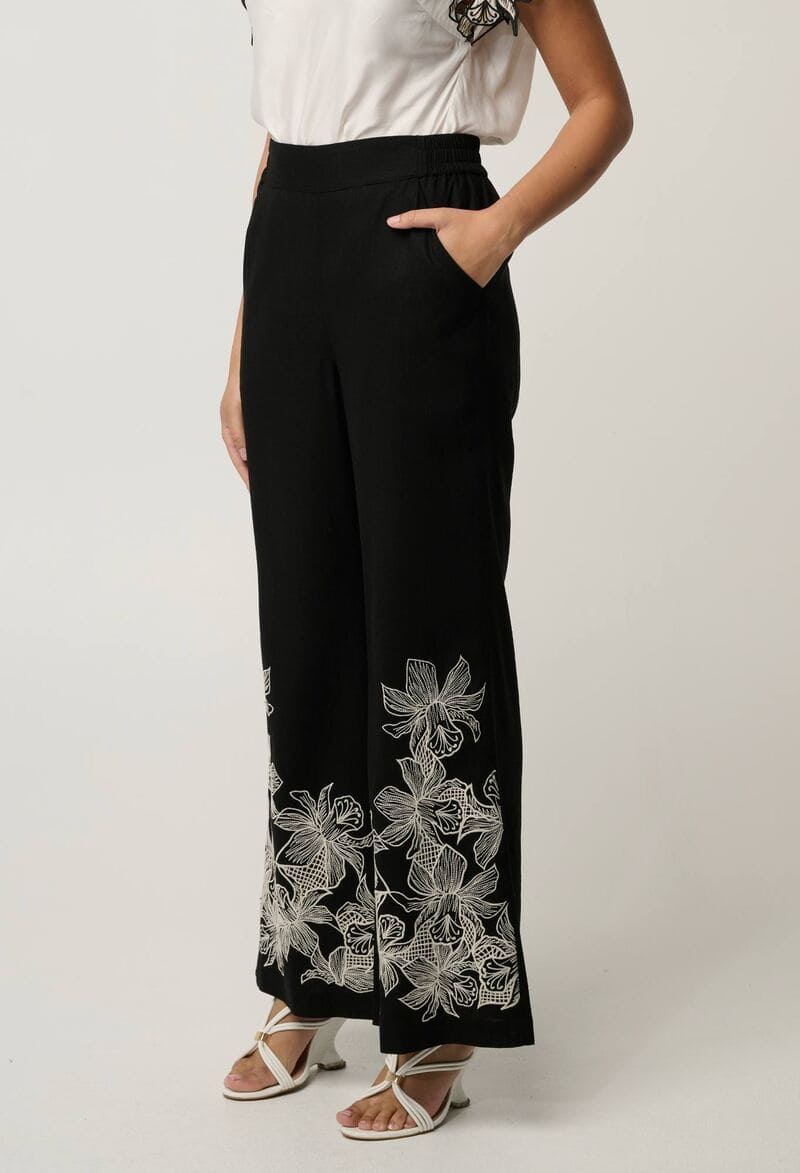 ONCE WAS Willow Embr Pants Black