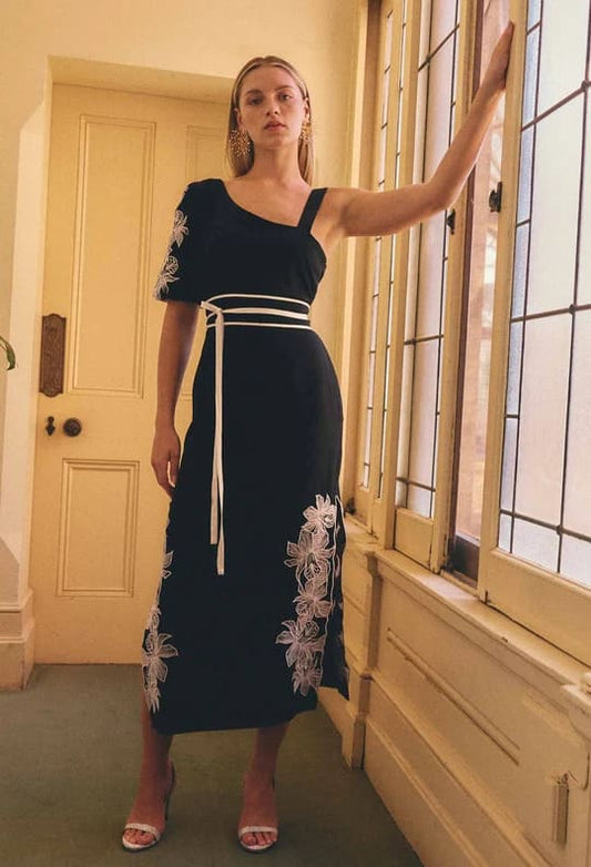 ONCE WAS Elodie OneShoul Dress Black