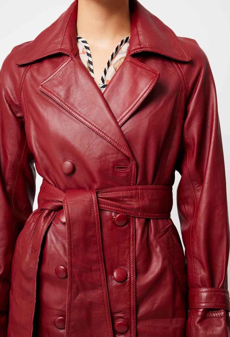 ONCE WAS Astra Leather Trench Scarlet