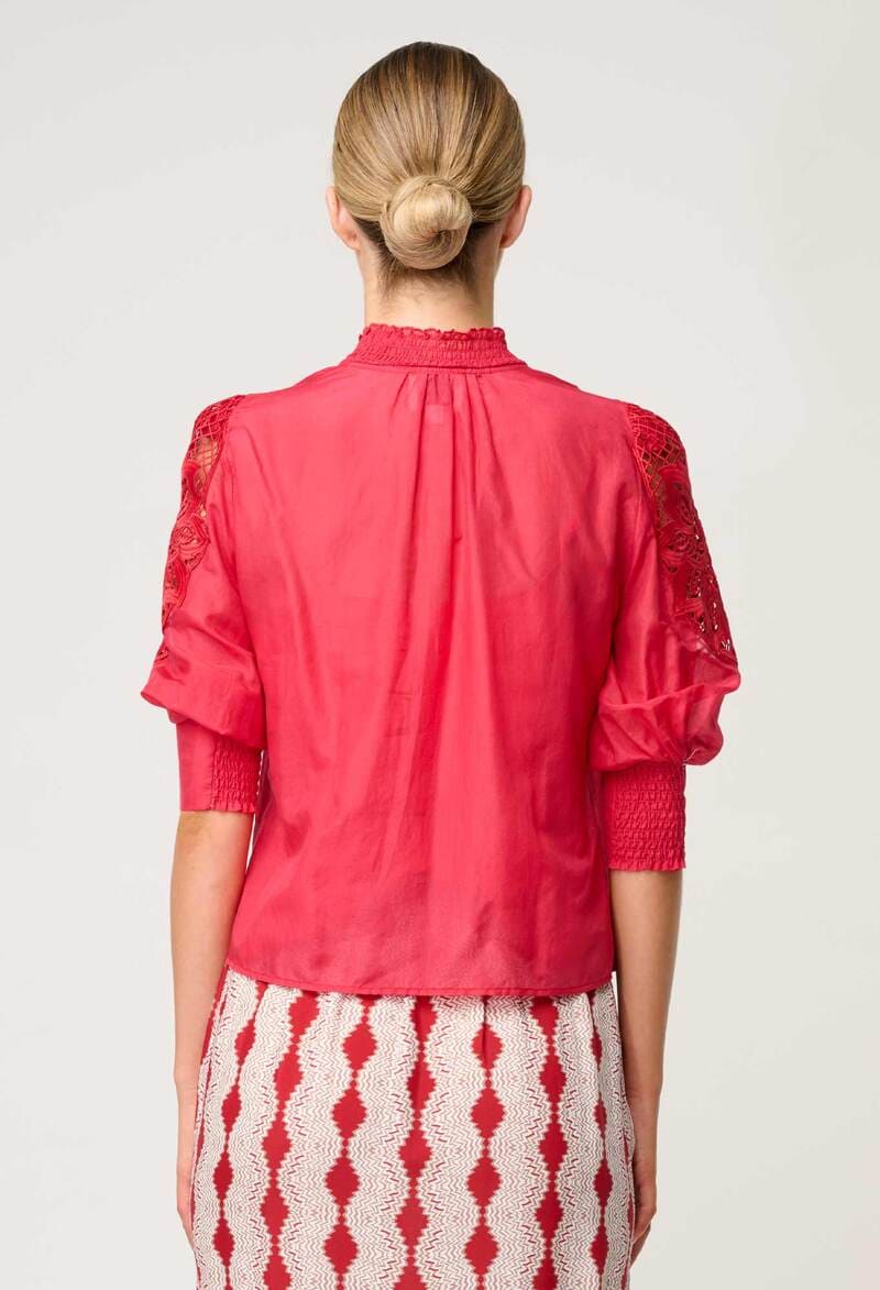 ONCE WAS Oleander Silk Blouse Ruby