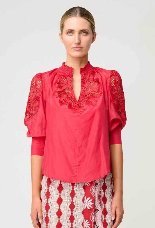 ONCE WAS Oleander Silk Blouse Ruby