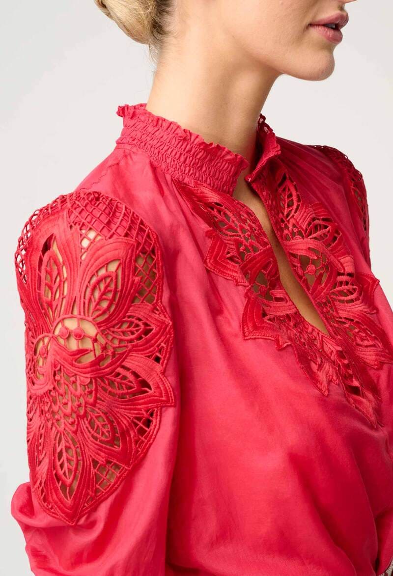 ONCE WAS Oleander Silk Blouse Ruby