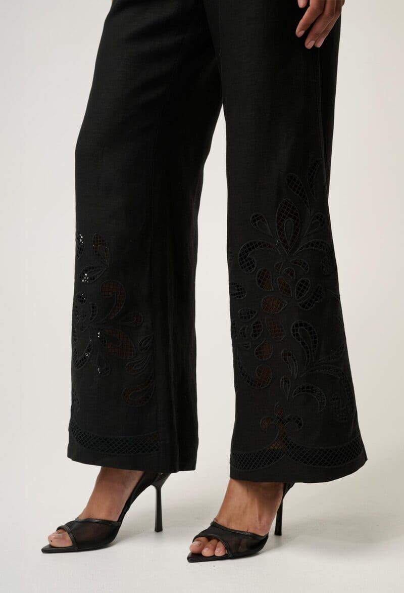 ONCE WAS Rhea Embr Pants Black
