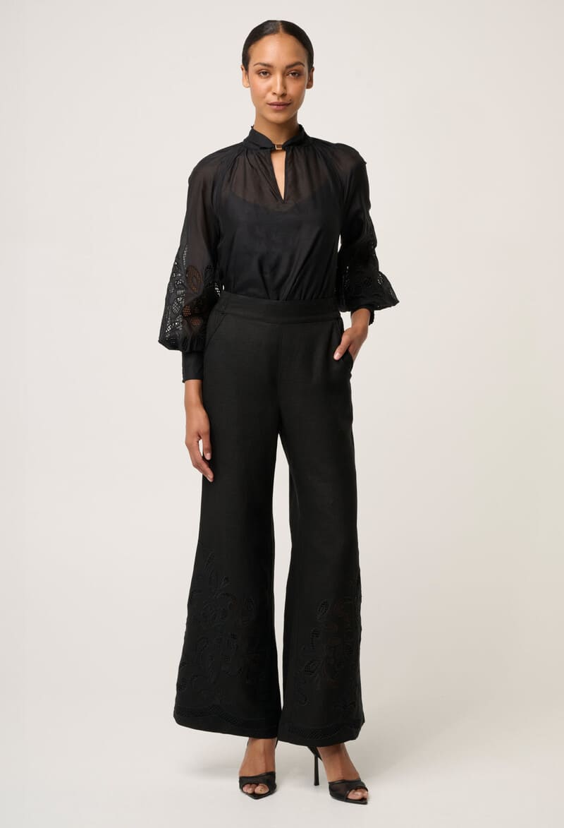 ONCE WAS Rhea Embr Pants Black