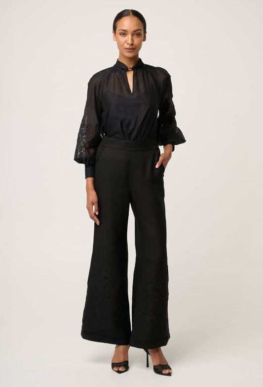 ONCE WAS Rhea Embr Pants Black