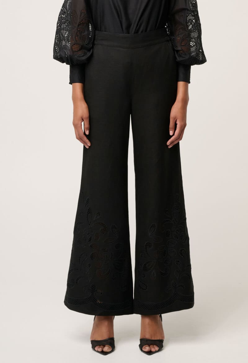 ONCE WAS Rhea Embr Pants Black