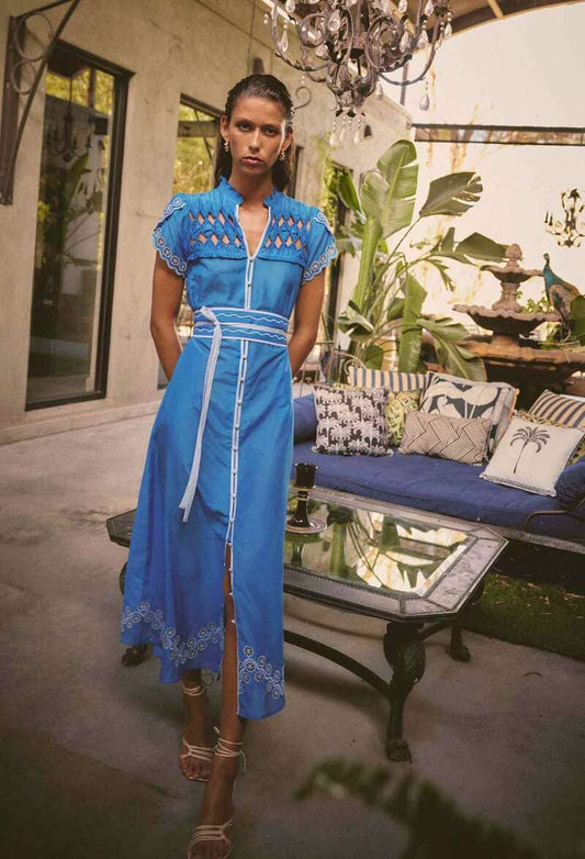 ONCE WAS Xanthia Dress Blue Topaz