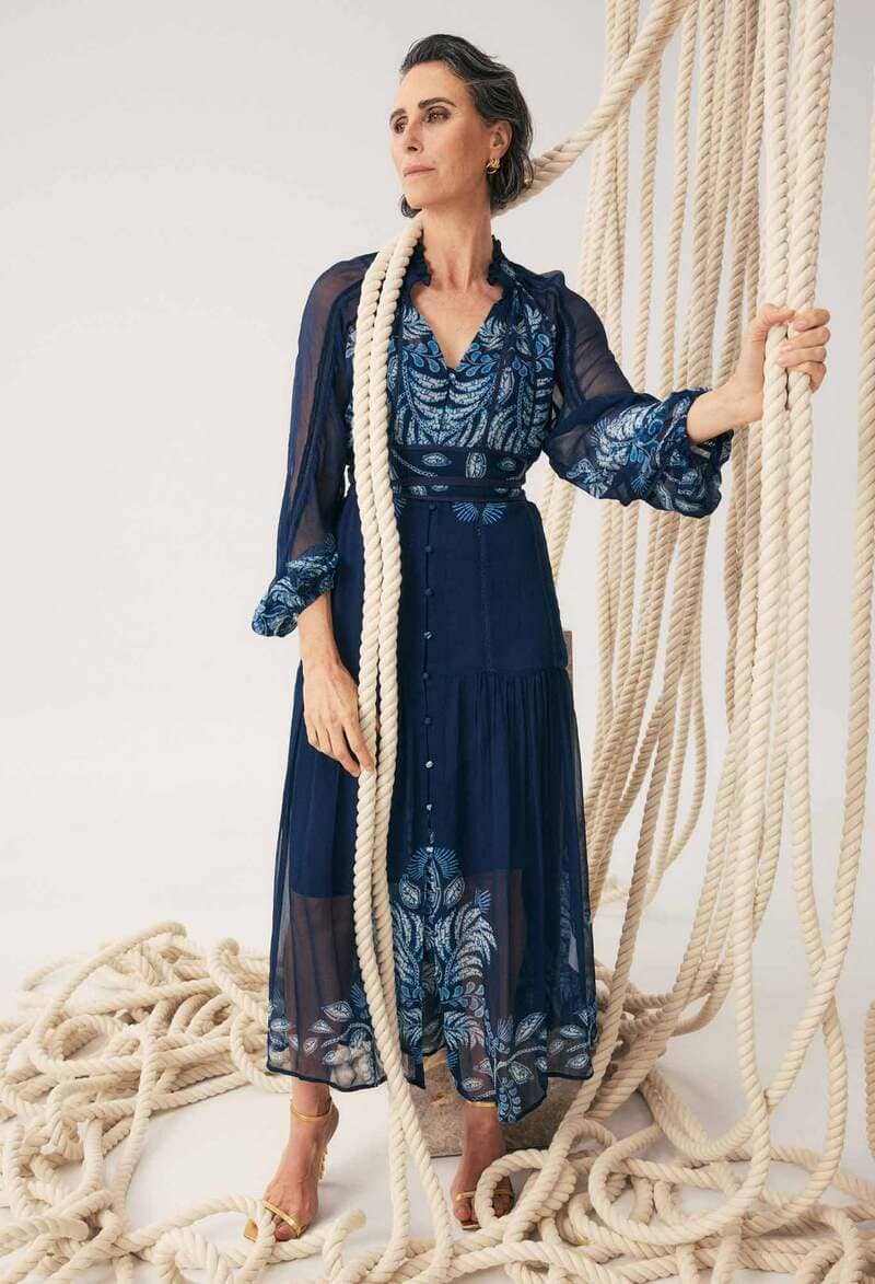 ONCE WAS Sloane Midi Dress MoonlitB