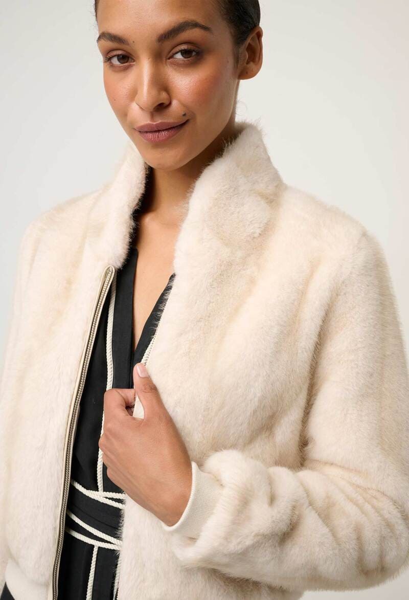 ONCE WAS Chrysta Fur Bomber Jacket Porcelain