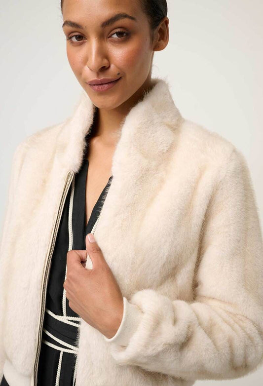 ONCE WAS Chrysta Fur Bomber Jacket Porcelain