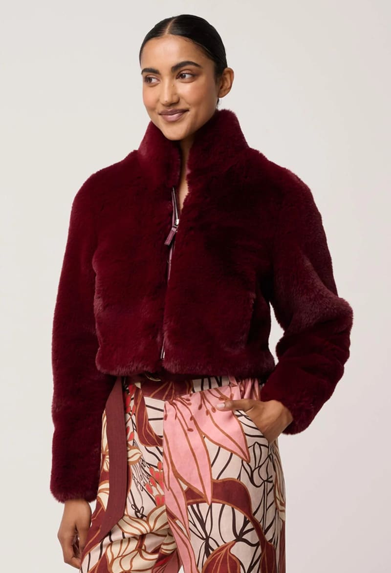 ONCE WAS Dawn FFur Jacket Bordeaux