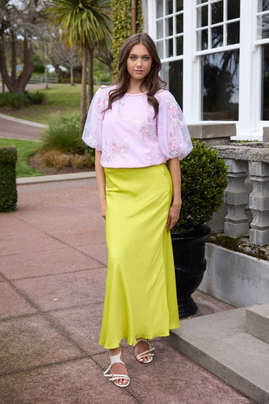 AUGUSTINE Nellie Satin Maxi Skirt Zest