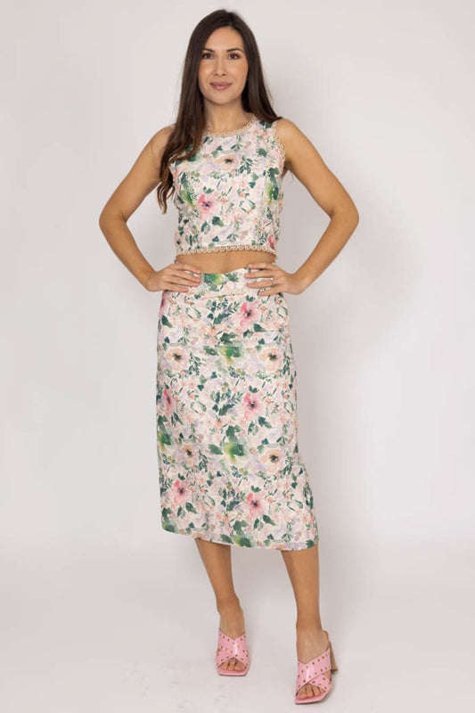 AUGUSTINE Ella Midi Skirt CreamFl