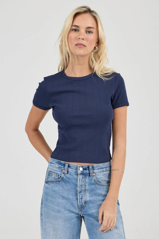 ROLLA'S Pointelle Classic Tee Navy