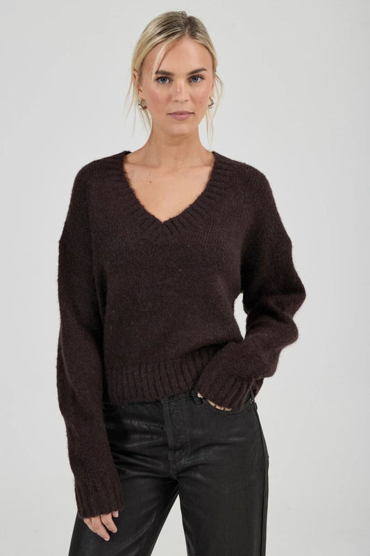 ROLLA'S Tomboy VNeck Knit Jumper Espresso