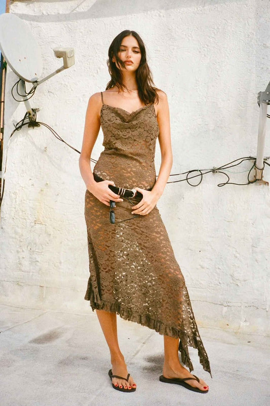 ROLLA'S Asymmetrical Lace Slip Nutmeg