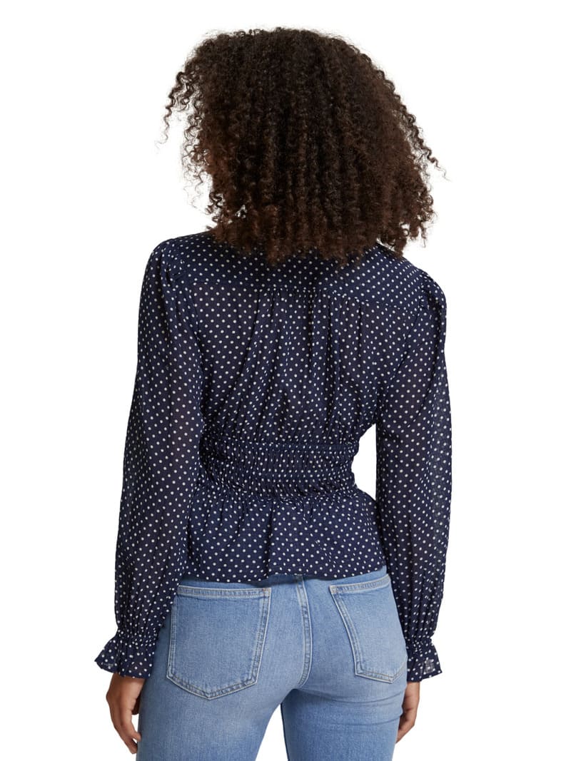 S&SODA V Neck Polka Top Navy