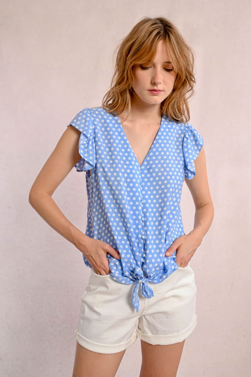 MOLLY BRACKEN Woven Spot Shirt LBlue