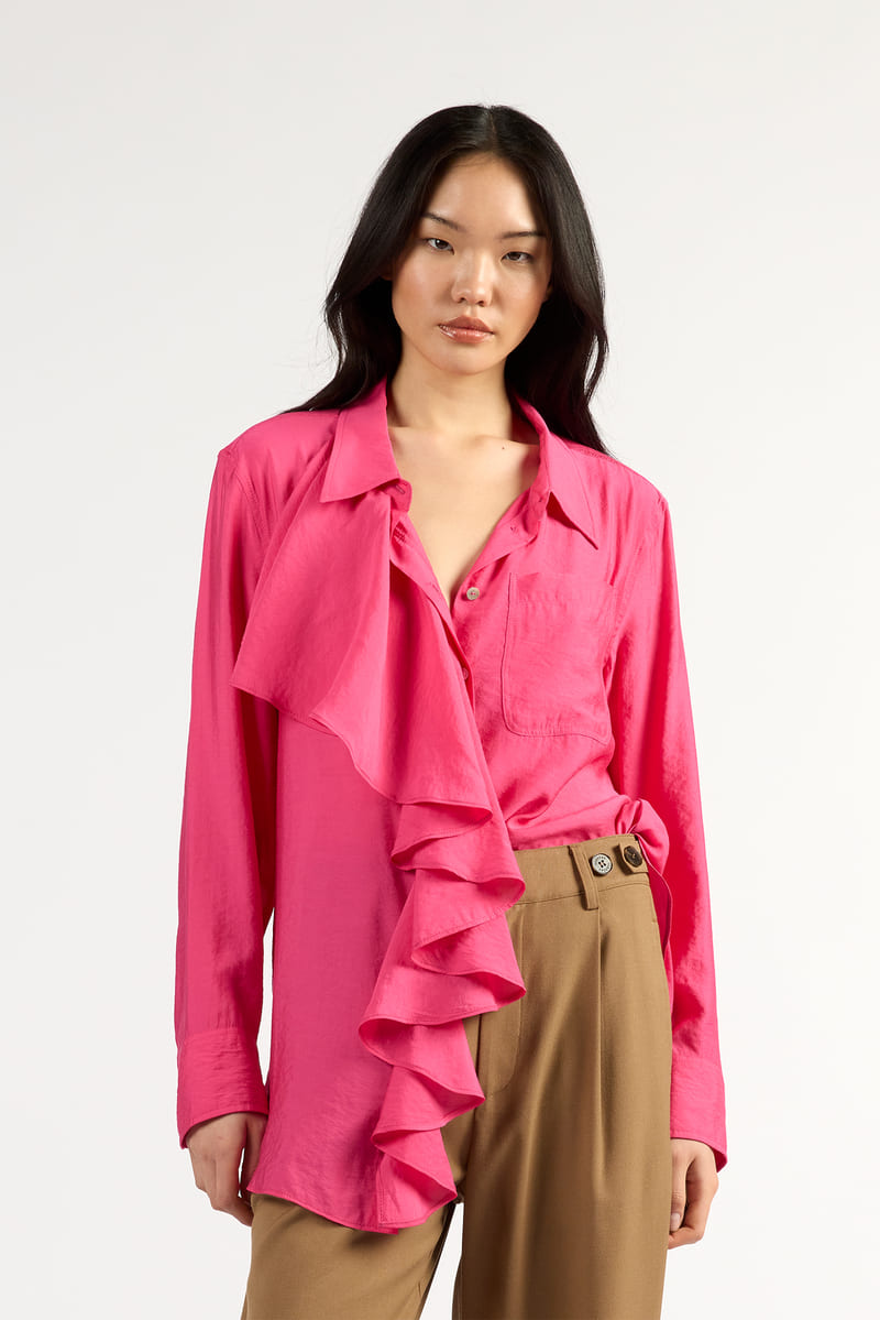 TUES Drape Frill Shirt Magenta