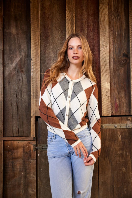 TUESDAY Diamond Cardy Ivory Argyle