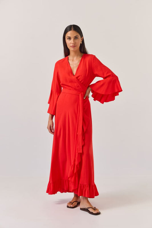 TUESDAY Alice Wrap Dress Tomato