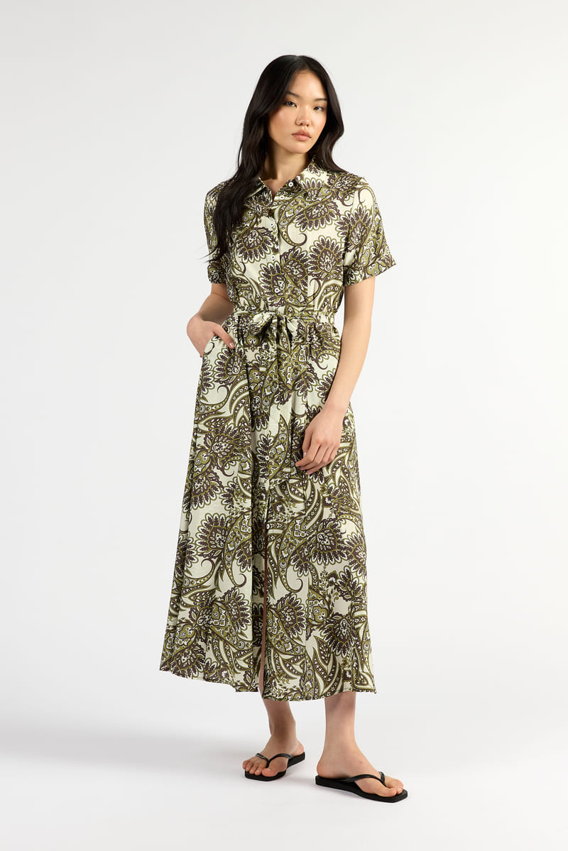 TUESDAY Godet Shirt Dress OlivePaisl