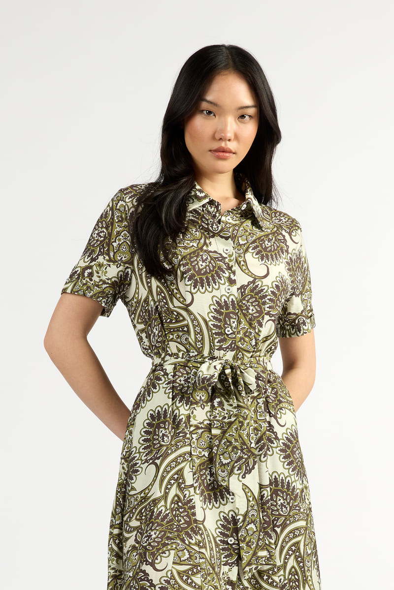 TUESDAY Godet Shirt Dress OlivePaisl