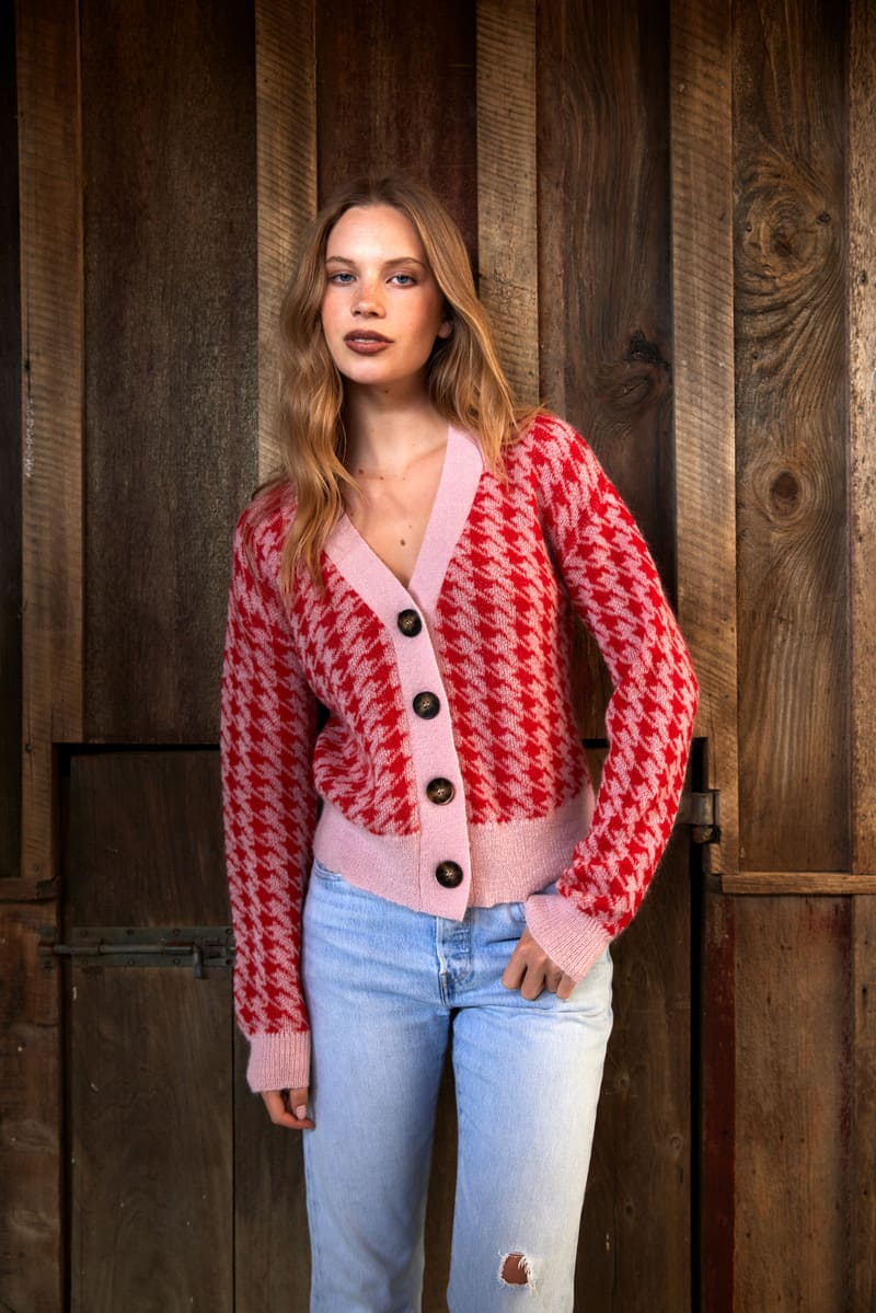 TUESDAY Houndstooth Cardy PinkRed