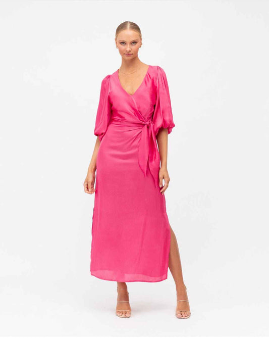 WHITE CLOSET Maxi Satin Dress Hot Pink