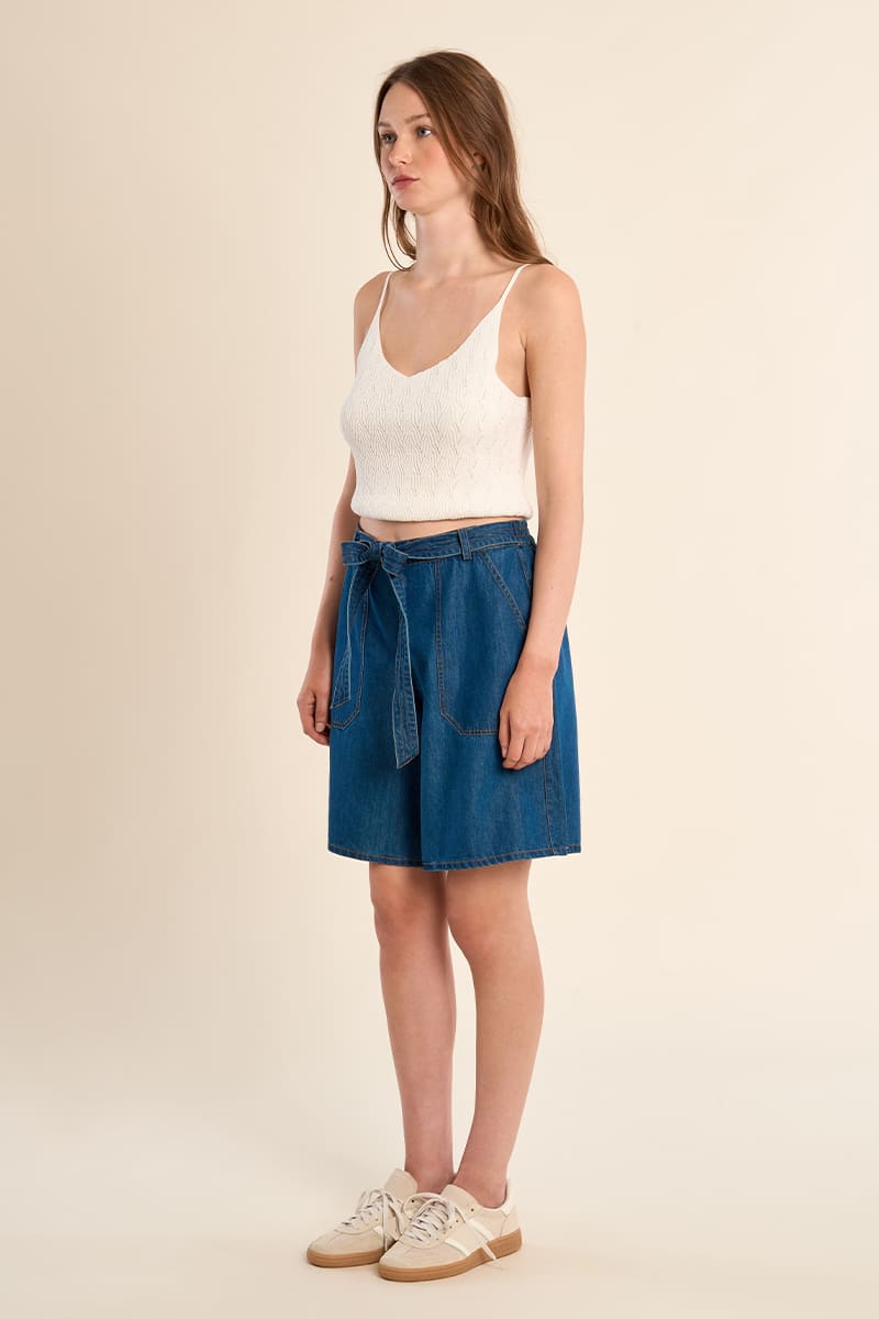 MOLLY BRACKEN Denim Belted Shorts MidBlue