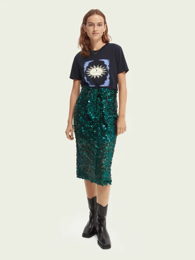 S&SODA Sequin Pencil Skirt Teal