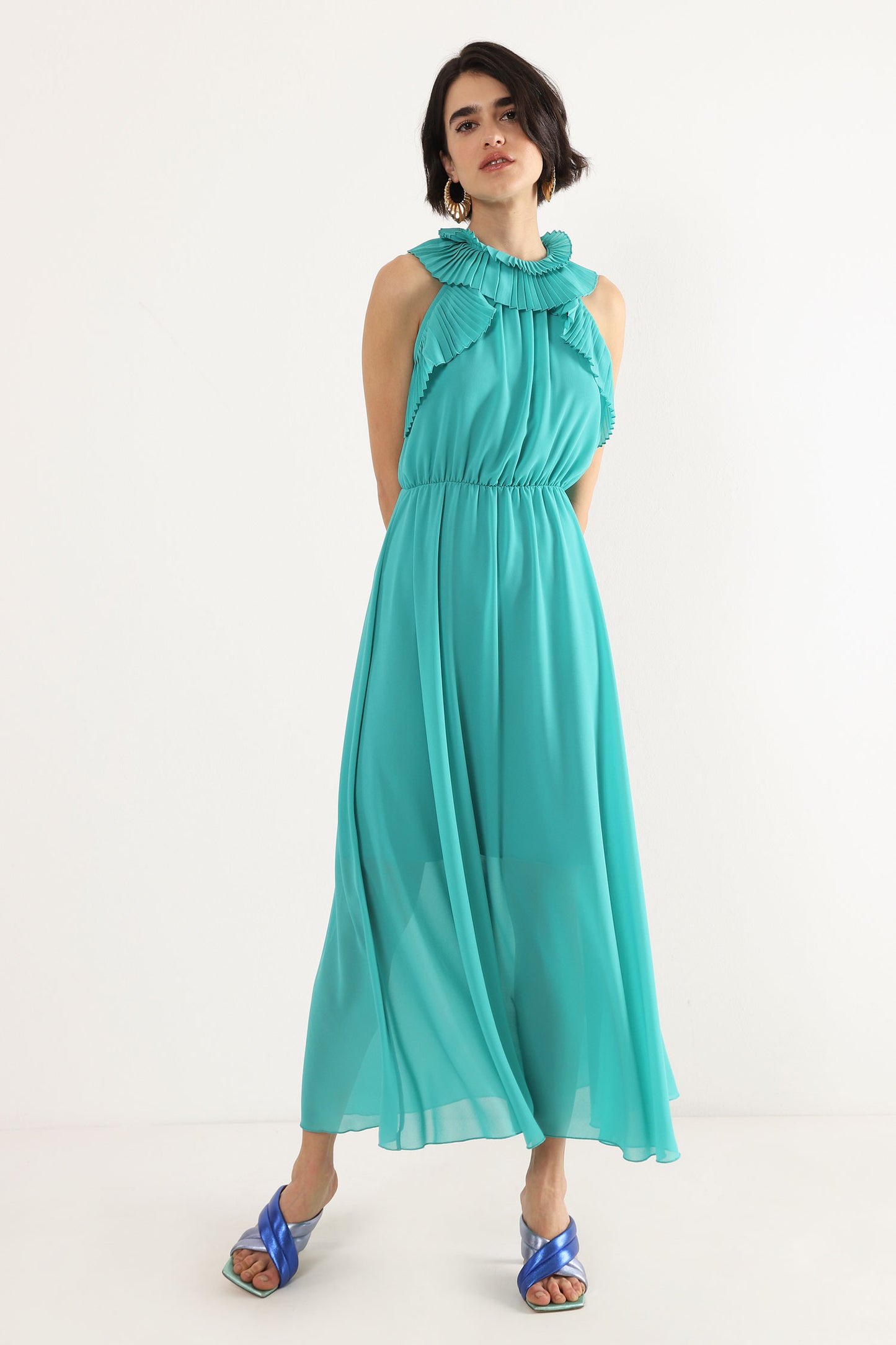 DIXIE Ruffle Neck Dress Tiffany