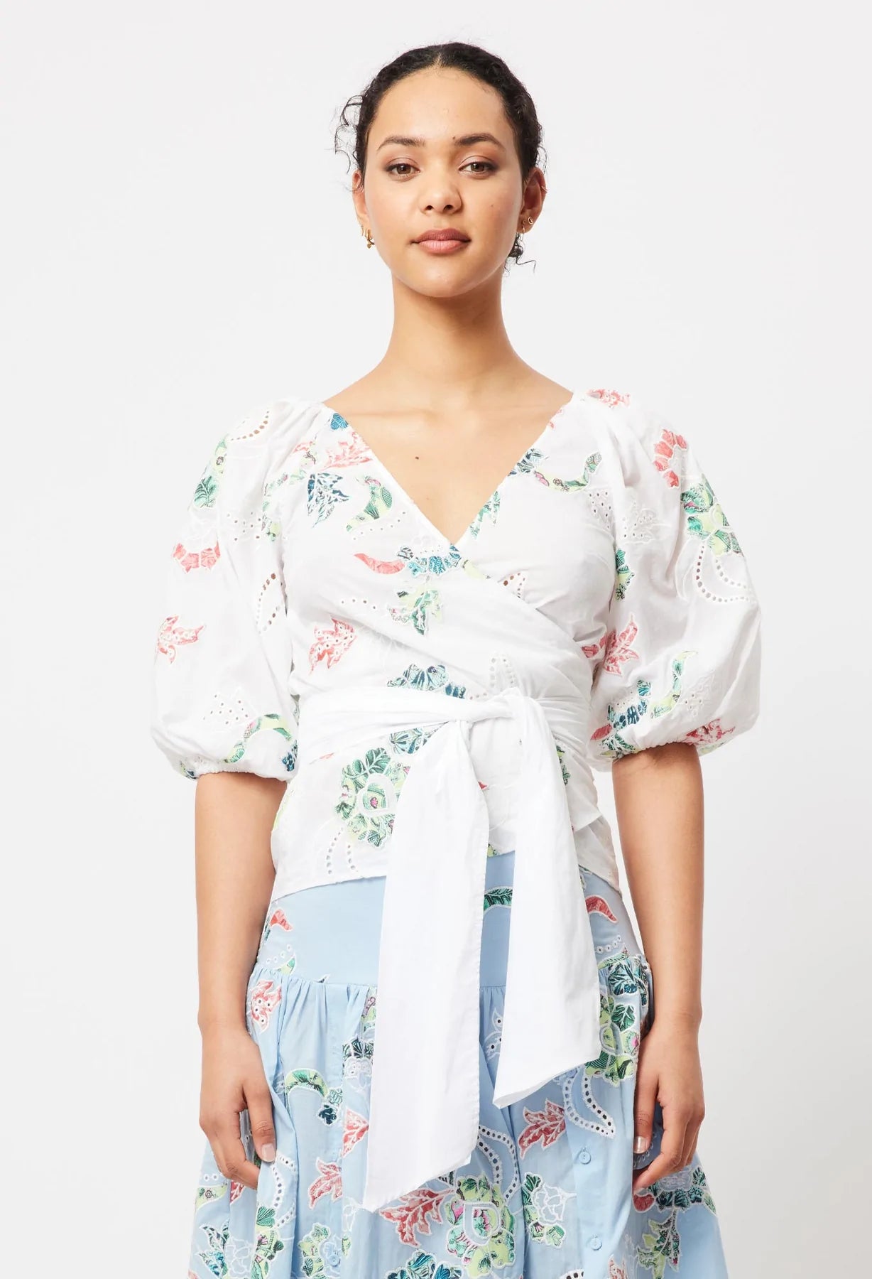 ONCE WAS Estelle Wrap Top Wh/Appl