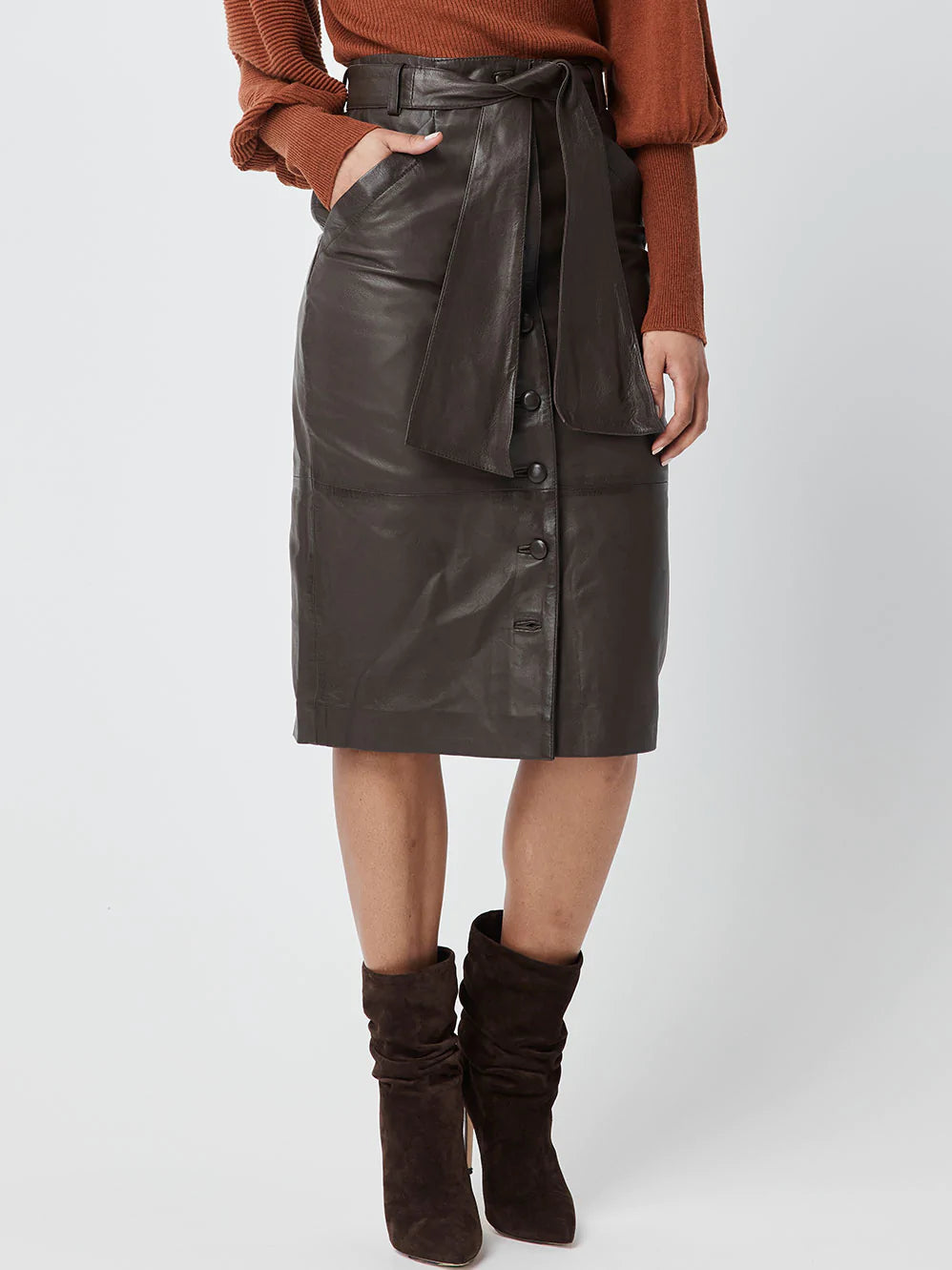 ONCE WAS Leather Chocolate Skirt
