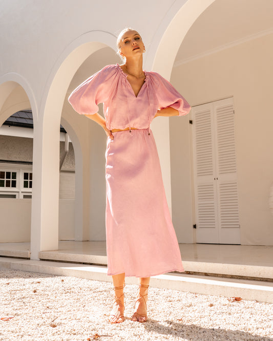 WHITE CLOSET Linen Skirt Blush