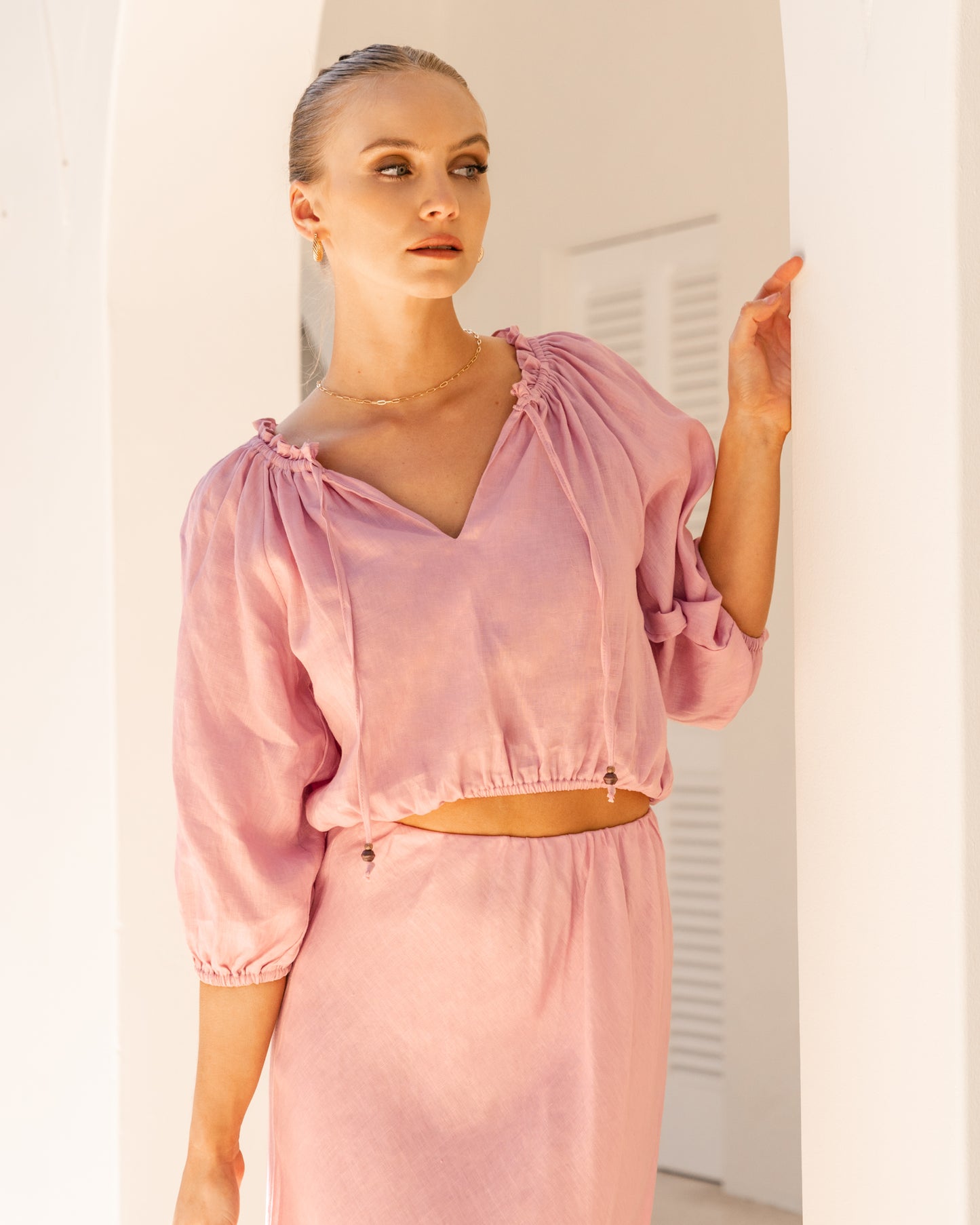 WHITE CLOSET Linen Skirt Blush Paperdoll