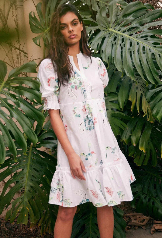 ONCE WAS Occitan Dress Applique White